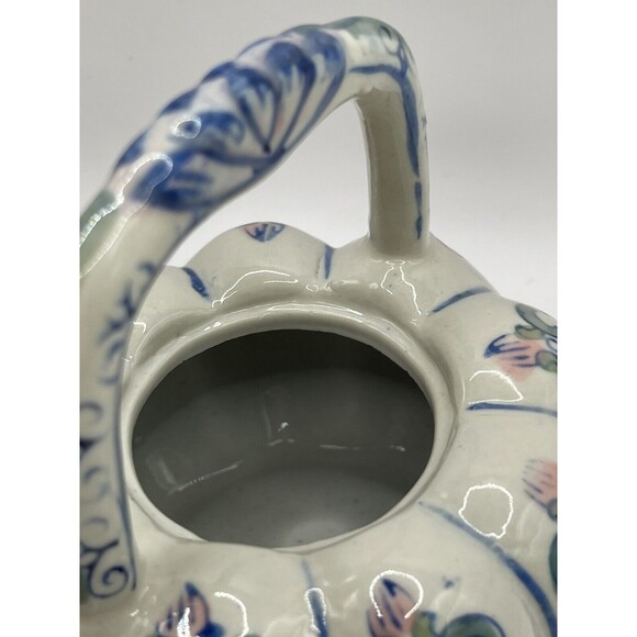 Tea Pot with Lid Blue Pink Green Hand Painted Ceramic - Picture 7 of 9
